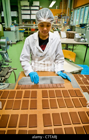 Switzerland, Giubiasco, Stella chocolate factory, making chocolate candy Stock Photo