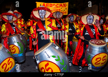 Unidentified Candombe drummers participate in the annual national festival of Uruguay Stock Photo