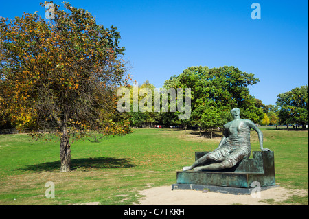 Henry Moore's 'Draped Seated Woman' in the Yorkshire Sculpture Park, Wakefield, West Yorkshire, England, UK Stock Photo