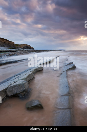 Stormy evening on Kilve Beach, Somerset, England. Summer (June) 2011. Stock Photo