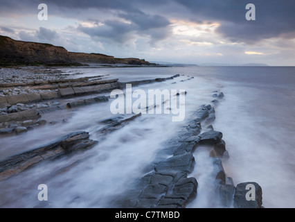 Rocky ledges at Kilve Beach, Somerset, England. Summer (June) 2011. Stock Photo