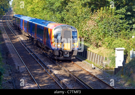 SWT class 450 electric train on the South Western mainline (London-Bournemouth) just south of Winchester, Hampshire, England. Stock Photo
