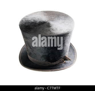 black antique felt top hat isolated on white Stock Photo