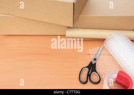 Packaging Materials with Boxes and Copy Space Stock Photo