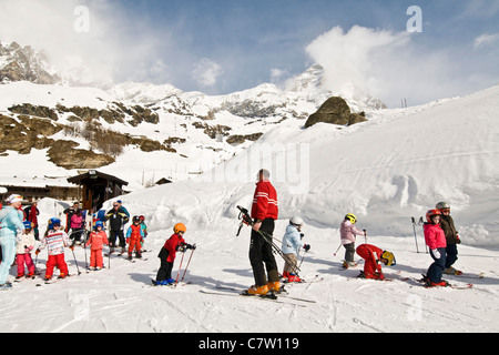 Italy, Aosta Valley, Cervinia, ski lesson Stock Photo