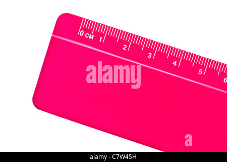 Pink ruler isolated on white background Stock Photo