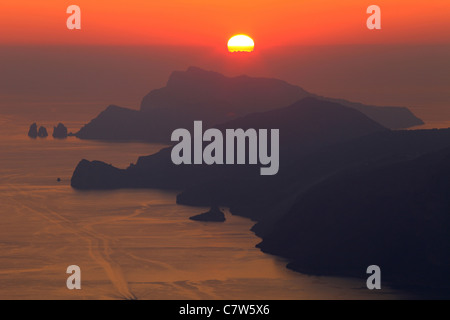 Italy, Campania, Peninsula of Sorrento and Capri from the Sentiero degli dei at sunset Stock Photo