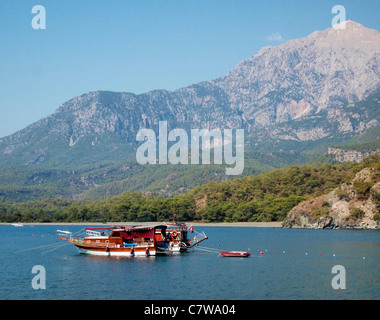 GULET IN PROTECTED (SUN) HARBOUR  PHASELIS Stock Photo