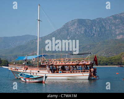 GULET IN PROTECTED (SUN) HARBOUR  PHASELIS Stock Photo