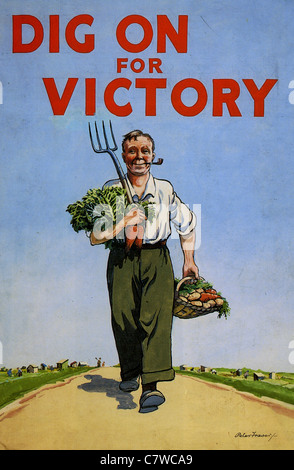 DIG ON FOR VICTORY  British WW2 poster designed by Peter Fraser Stock Photo