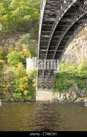 Craigellachie Bridge viewed from below on the south bank showing detail of the steel structure Stock Photo