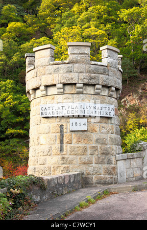 Craigellachie Bridge mock medievil tower and signage commemoration Plas Kynaston Foundry Stock Photo