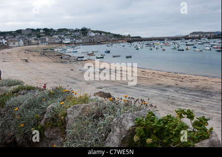 Hugh town harbour on Saint Mary's Island on the Isle of Scilly of the West coast of Cornwall Stock Photo