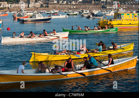 Gig racing of St Mary's Island in the Isle of Scilly, of the South West coast of Cornwall in England Stock Photo