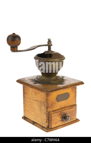 Old vintage coffee grinder isolated over white background Stock Photo