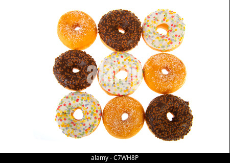 nine various donuts isolated over white background Stock Photo