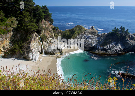 McWay Falls in California's Big Sur is an 80 foot tidefall that flows year-round. Stock Photo