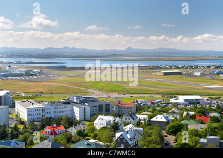 View of Reykjavik domestic airport in the Icelandic capital. Stock Photo