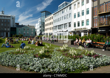 The Austurvollur (eastern field ) old town square in the centre of Reykjavik, the capital of Iceland. Stock Photo