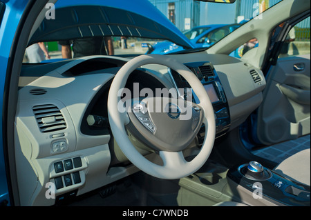 Paris, France, Inside Detail, Dashboard, Nissan Leaf Electric Car on Display in Saint Germain-en-Laye Stock Photo
