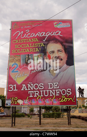 Managua Nicaragua,Central America,El Malecon,political billboard,advertisement,ad advertising advertisement,Daniel Ortega,President,residents,governme Stock Photo