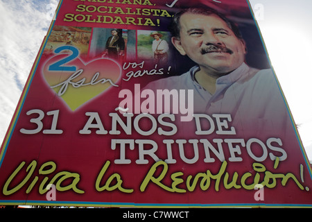 Managua Nicaragua,Central America,Calle Colon,political billboard,advertisement,ad advertising advertisement,Daniel Ortega,President,residents,governm Stock Photo