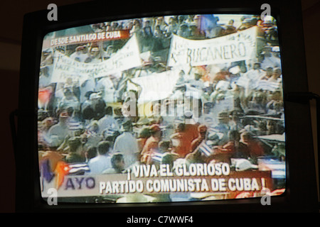 Managua Nicaragua,Central America,Hotel Villa Angelo,Cuba May Day celebration,International Workers' Day,labor movement,march,holiday,TV,television sc Stock Photo