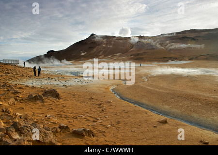 Steaming fumaroles (volcanic vents) at Hverir (aka Hverarond) east of Myvatn in northeast Iceland. Stock Photo