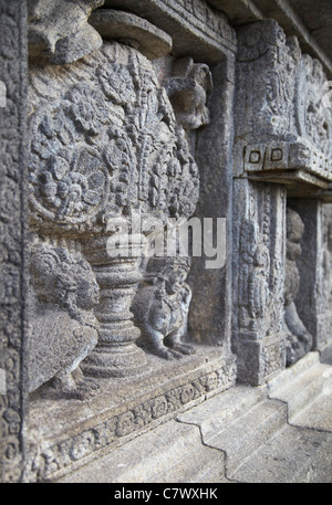 Bas-relief carvings on temple, Prambanan, Java, Indonesia  Stock Photo