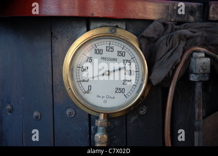pressure gauge on a boat's steam engine, Cape Town, Western Cape, South Africa Stock Photo