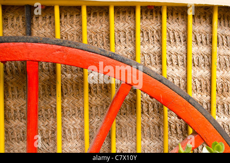 traditional horse cart colorful detail of red wheel Stock Photo