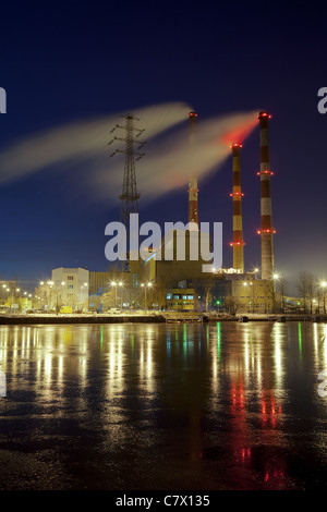 Industrial landscape. Heat station and the river. Stock Photo