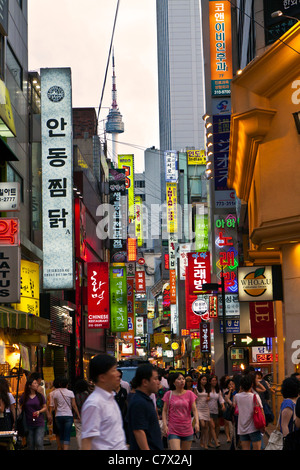 Shopping area in Seoul full of flashing neon lights Stock Photo