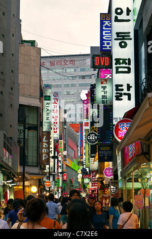 Shopping area in Seuol full of flashing neon lights Stock Photo