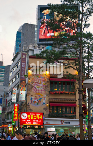 Shopping area in Seuol full of flashing neon lights Stock Photo