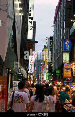 Shopping area in Seoul full of flashing neon lights Stock Photo