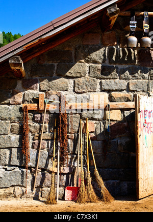 Farm equipment / barn broom shovel Stock Photo