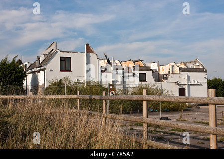 Building at Caxton Gibbet roundabout in Cambridgeshire, UK destroyed by fire.  Last used as a chinese restaurant. Stock Photo