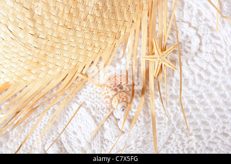 white cotton texture with beige hat Stock Photo