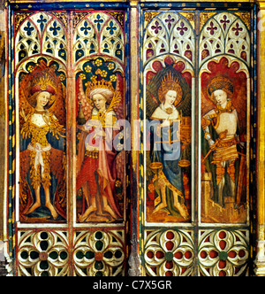 Barton Turf, Norfolk, rood screen, south screen, 4 panels, Cherubim, Principalities, Thrones, Archangels, four of the Nine Order Stock Photo