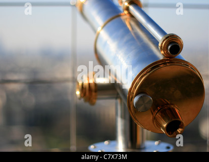 closeup of a telescope on the eiffel tower Stock Photo