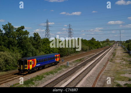 East midlands Trains class 153 single coach diesel multipul unit passes North Staffordshire junction, Willington, Derby, England Stock Photo