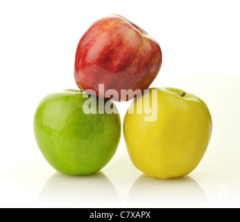 Yellow, green and red apples on white background Stock Photo