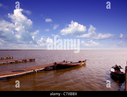 Albufera lake traditional boats in Valencia Spain Stock Photo