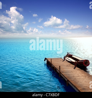 Albufera blue boats lake in El Saler Valencia Spain Stock Photo