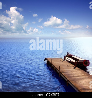 Albufera blue boats lake in El Saler Valencia Spain Stock Photo