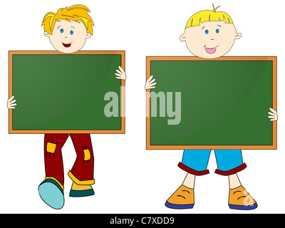 boys and banners with chalk boards against white background, abstract vector art illustration Stock Photo