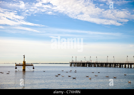 Pier in the morning. Orlowo, Poland. Stock Photo