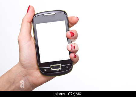 detail of woman hands holding modern smart phone Stock Photo