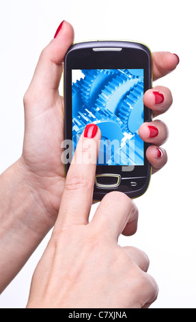 detail of woman hands holding modern smart phone Stock Photo
